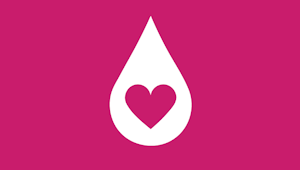 An illustration of a drop of blood with a heart in it