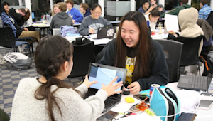 Students studying for finals in the library