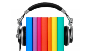Image of books and headphones