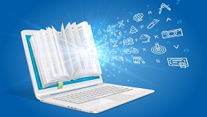 Illustration of a laptop with digital icons