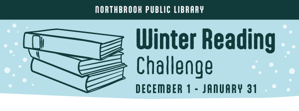 Winter Reading logo with books stacked. 