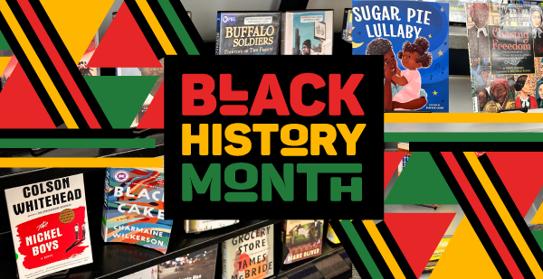 A colorful image with books to celebrate Black History Month