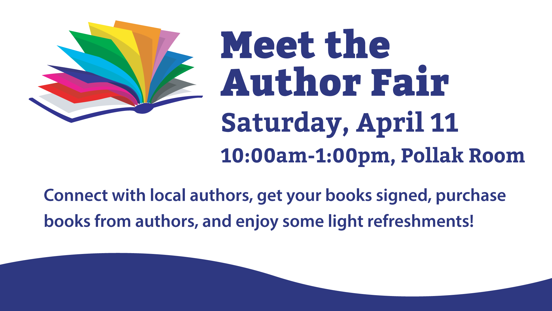 A colorful book and the words Meet the Author Fair
