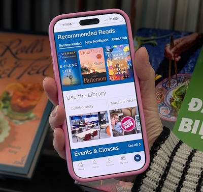 a smartphone displaying the new version of our library app