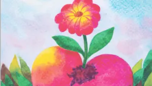 a colorful flower growing out of a heart