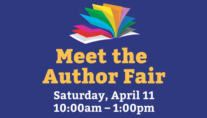 A book with colorful pages and the words Meet the Author Fair