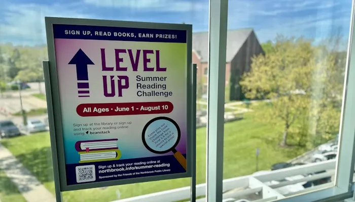 Summer Reading poster in front of a window